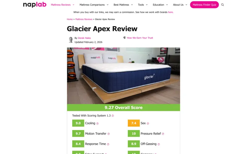 Glacier Sleep Apex Hybrid mattress on a bed frame